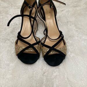 kate spade Black and Gold Glitter Strappy Heels